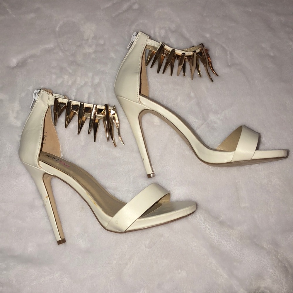White heels Gold Ankle Strap